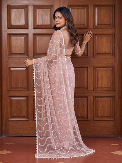 Lehenga Mart Designer Bollywood Style Party Wear Saree-Peach