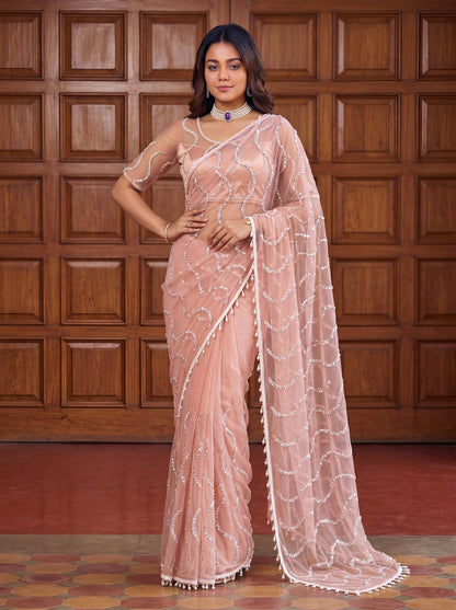 Lehenga Mart Designer Bollywood Style Party Wear Saree-Peach