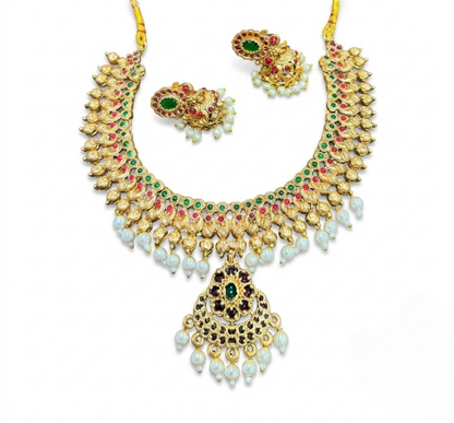 Jewel City Gold Plated South Indian Temple Traditional Indian Jewelry Set Bollywood Style Bridal Wedding Choker Set Festive Wear