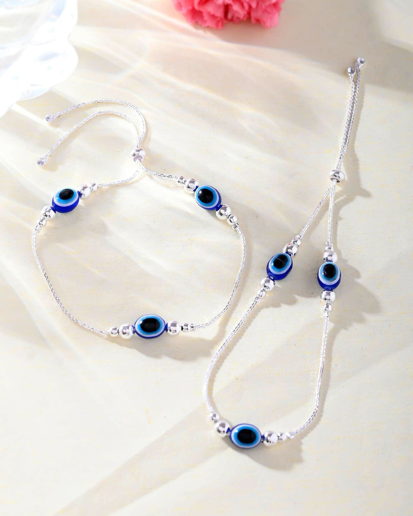 VOJ Set of 2 Silver Plated Evil Eye Anklet
