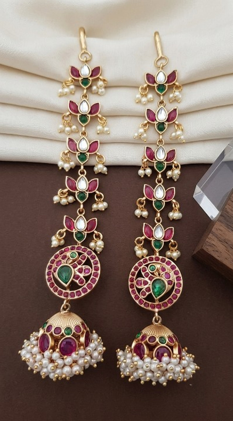 Jewel City Gold Kemp Jhumka Earrings With Matal Chain For Temple & Bridal Wedding Earrings