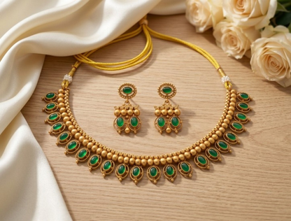 Jewel City Green Antique Gold Matte Temple Jewelry Set