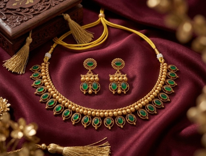 Jewel City Green Antique Gold Matte Temple Jewelry Set