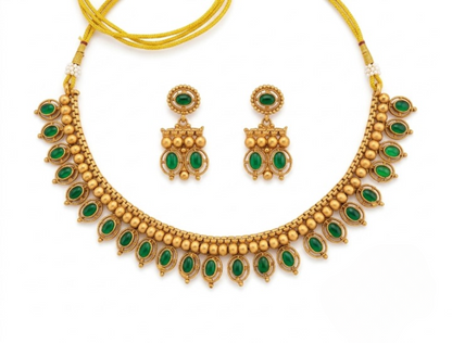 Jewel City Green Antique Gold Matte Temple Jewelry Set