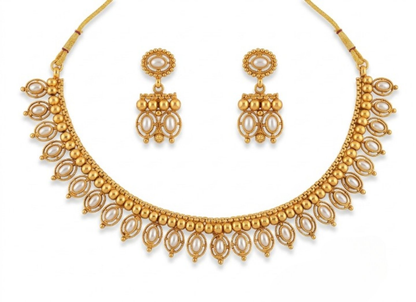 Jewel City White Antique Gold Matte Temple Jewelry Set