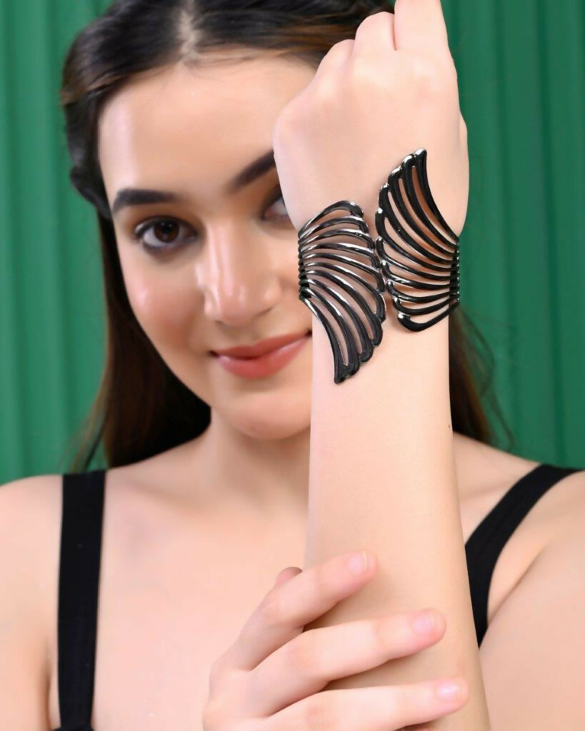 VOJ Pack of 3 Bracelet - Gold, Silver and Black Tonned Kada Bracelet.