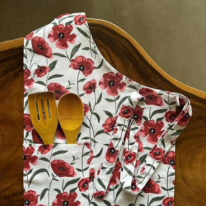 Oak & Lily 100% Cotton Kitchen Apron-Red Poppy Flower