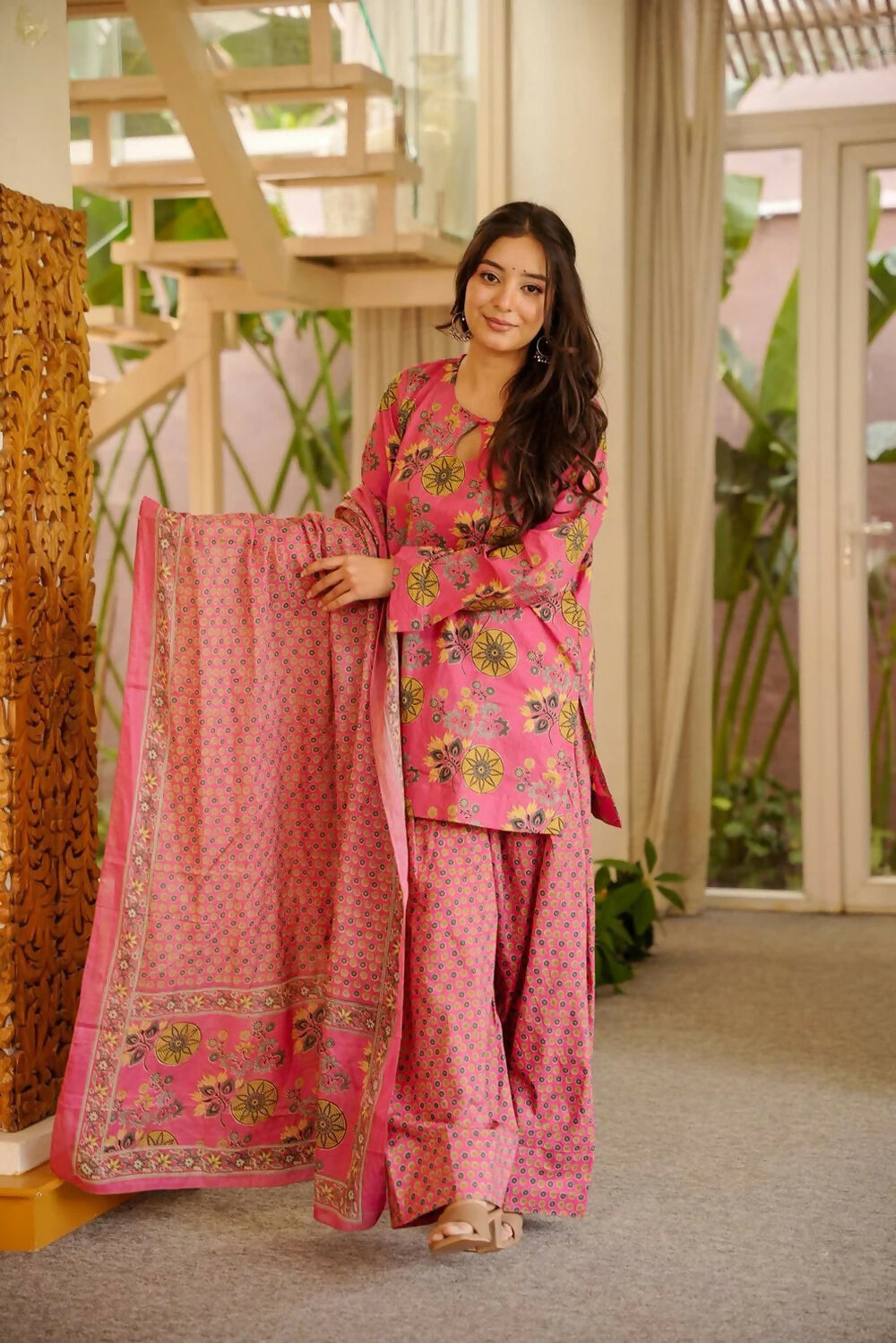 Aayaa Designer Cotton Silk Farshi Salwar Set - Pink