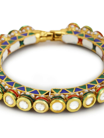 Gold-Polished Stone Studded Meenakari Bangle - Ruby Raang