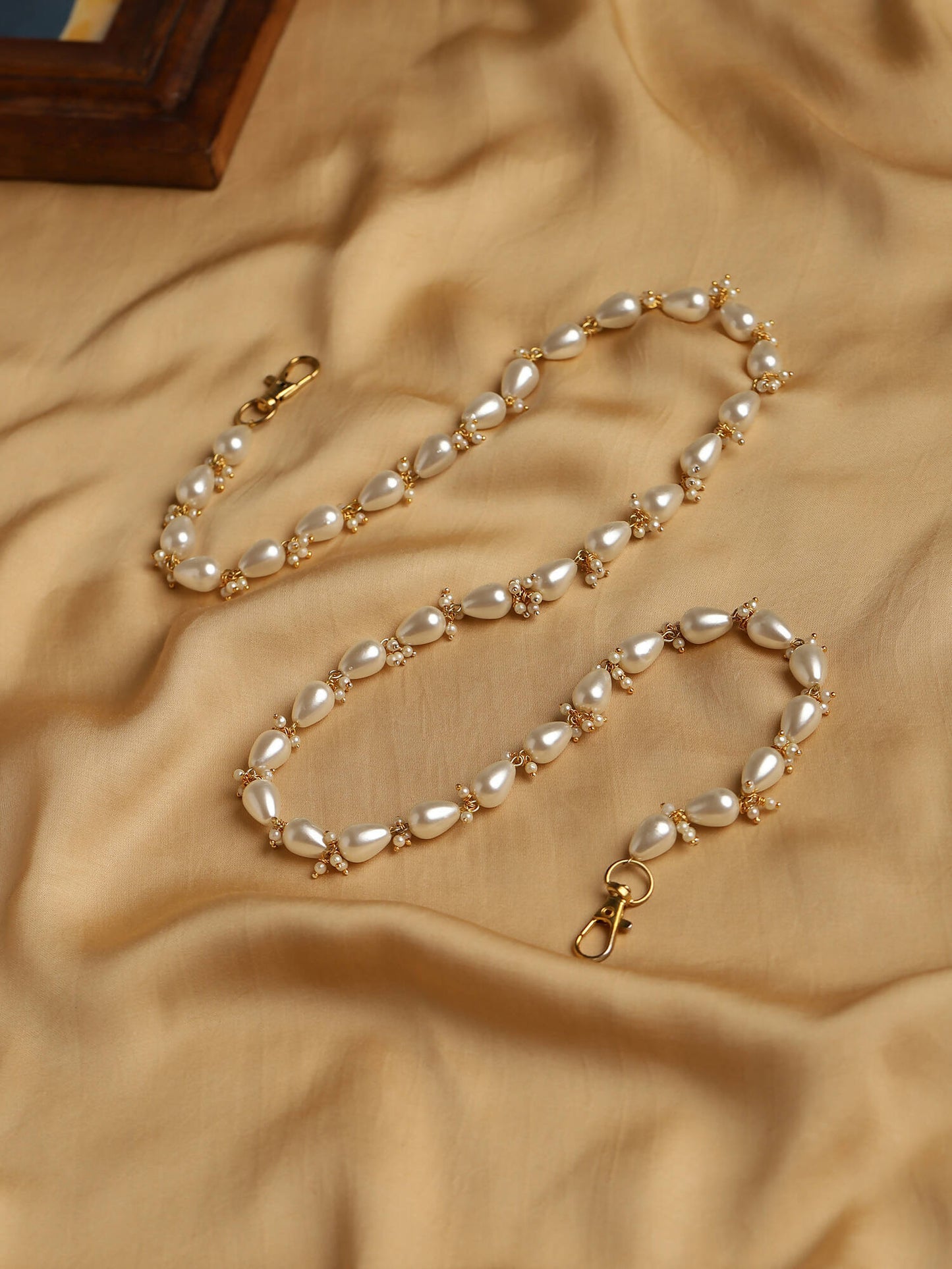 Gold-Toned White Embellished Mask Chain - Ruby Raang