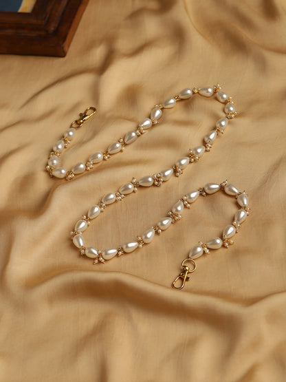 Gold-Toned White Embellished Mask Chain - Ruby Raang