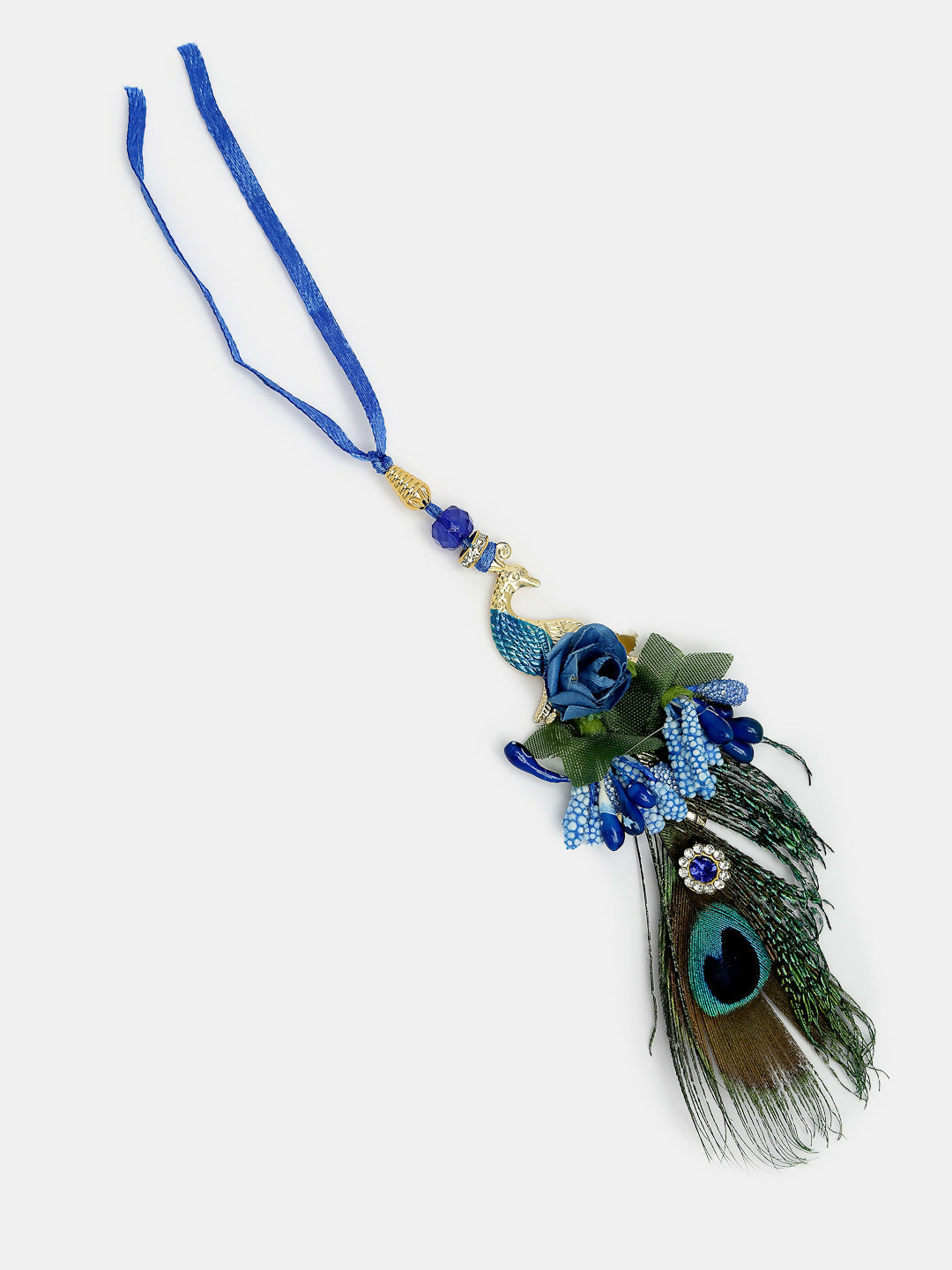 NVR Women & Men Set of 2 Blue Peacock Design Bhaiya Bhabhi Rakhi With Roli Chawal & Chocolate