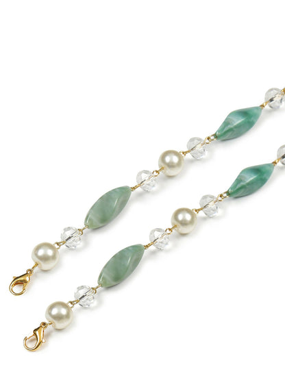 Gold-Toned Green Beaded Mask Chain - Ruby Raang