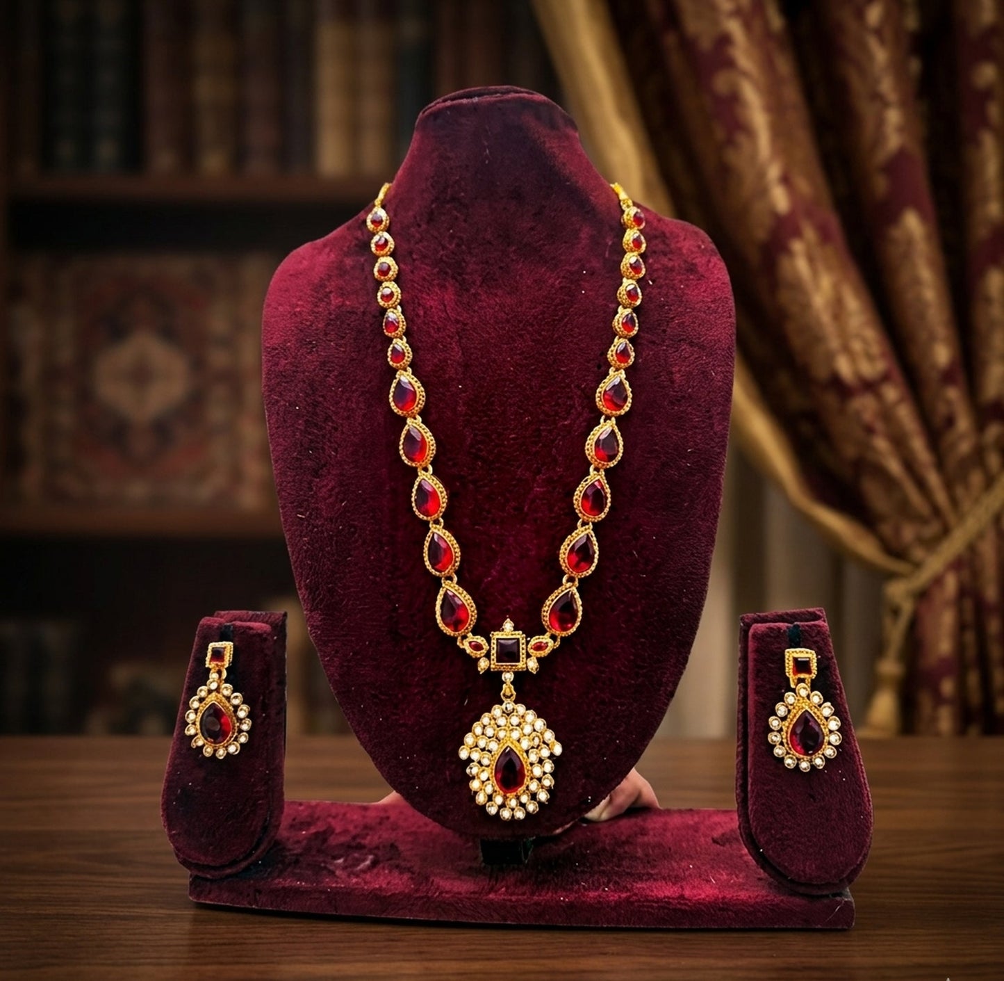 Jewel City Gold Plated Ruby Indian Jewelry Set Wedding Necklace with Earrings | Bollywood Bridal Festival Wear