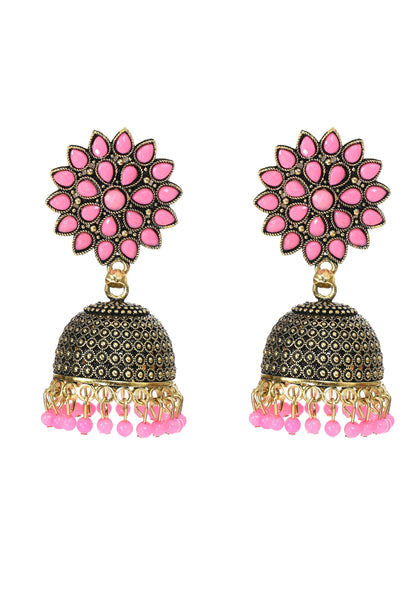 Mominos Fashion Johar Kamal Beautiful Kundan Work Jhumka With Baby Pink Beads