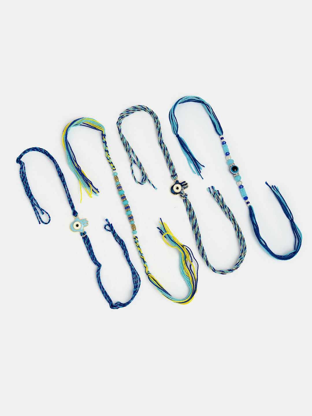 NVR Women & Men Set of 4 Blue Evil Eye Charm Rakhi With Roli Chawal & Chocolate