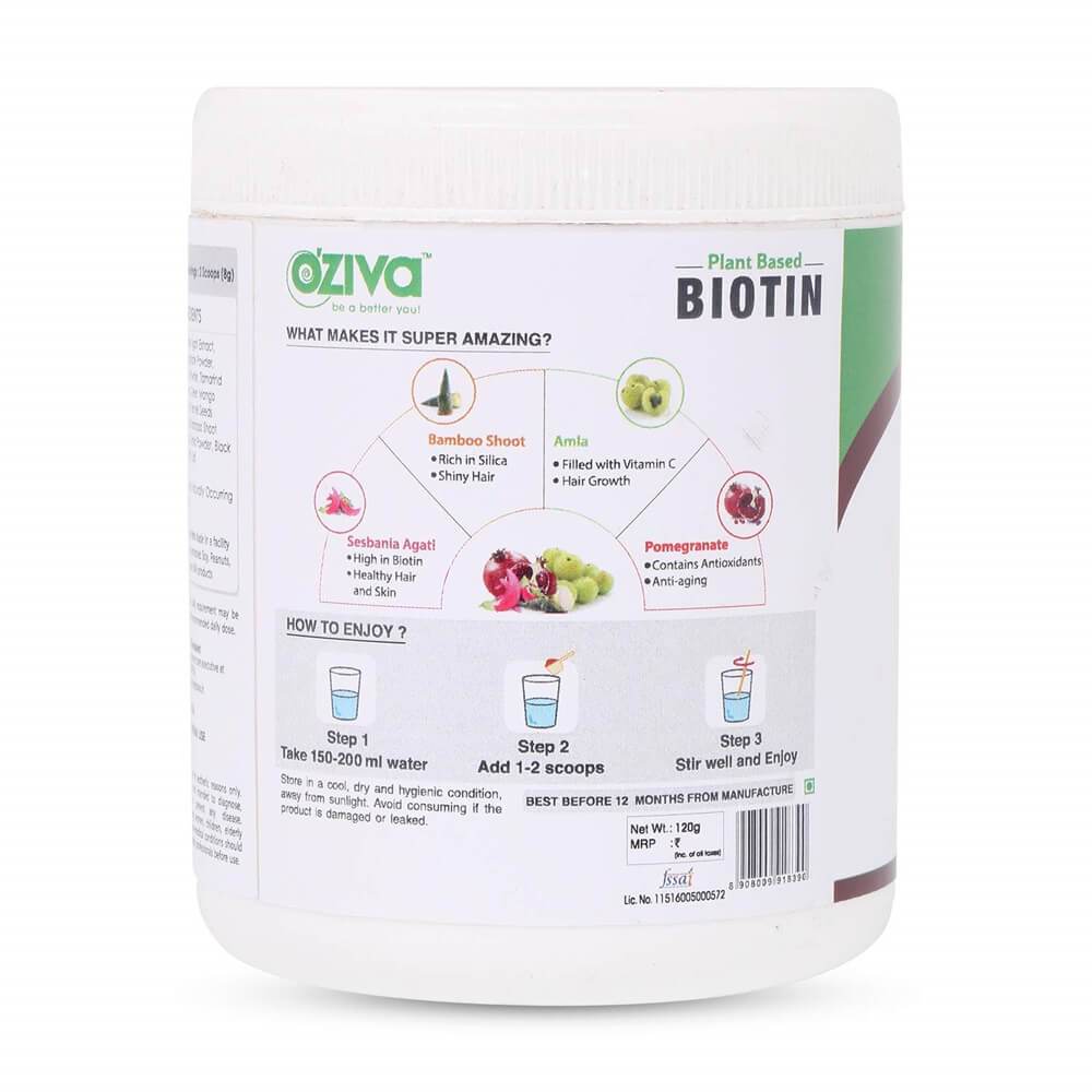 OZiva Plant Based Biotin (10,000+ mcg) - 125 gms