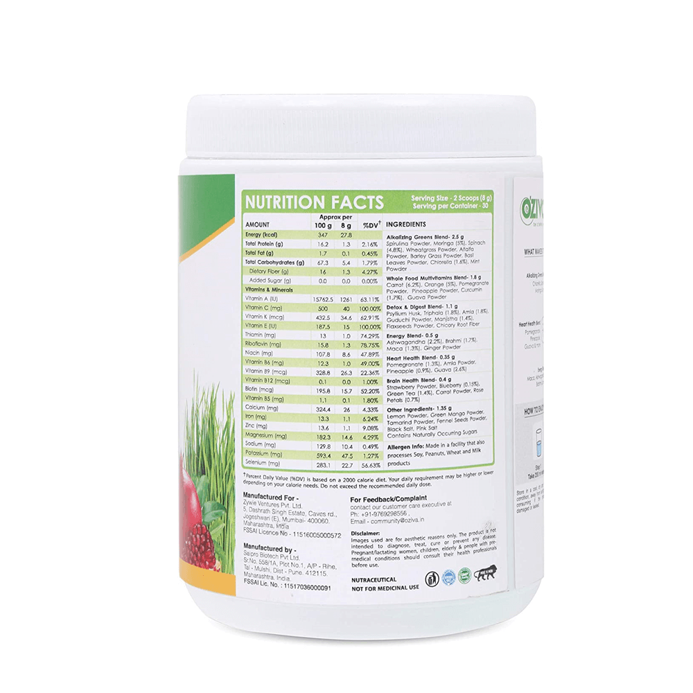 OZiva Superfood Greens & Herbs With Whole Food - 250 gms