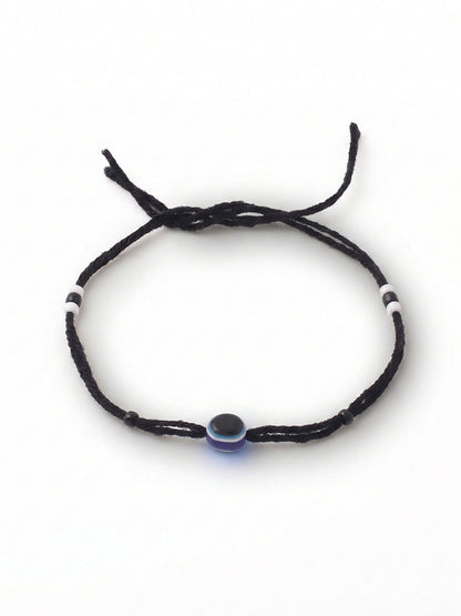 NVR Women Set of 2 Black Beaded Evil Eye Anklet