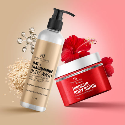 Botanic Hearth Oat & Niacinamide Bodywash & Hibiscus Scrub Combo