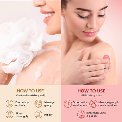 Botanic Hearth Oat & Niacinamide Bodywash & Hibiscus Scrub Combo