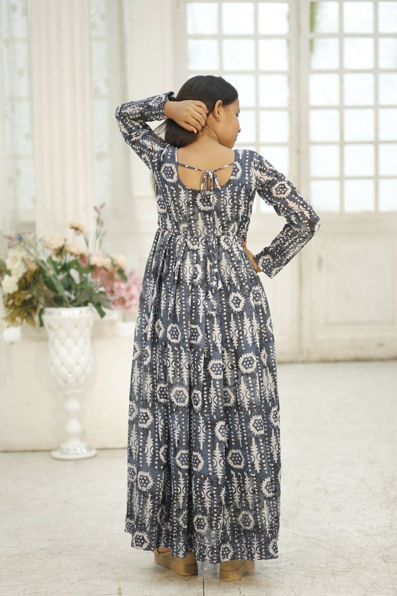 Aayaa Designer Printed Faux Georgette with Embroidery Zari Sequins-work Kids Gown