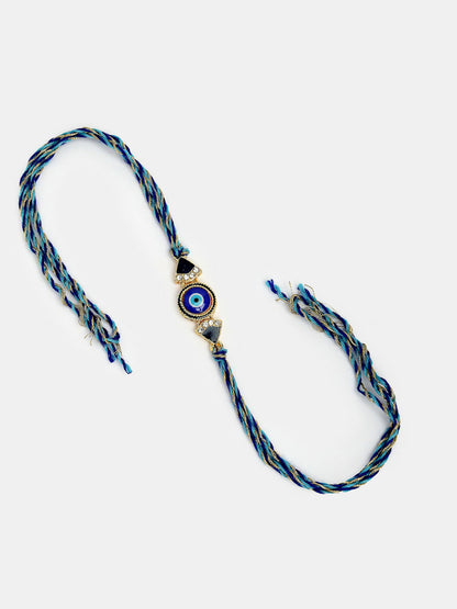 NVR Women & Men Set of 2 Blue Evil Eye Bhaiya Bhabhi Rakhi With Roli Chawal