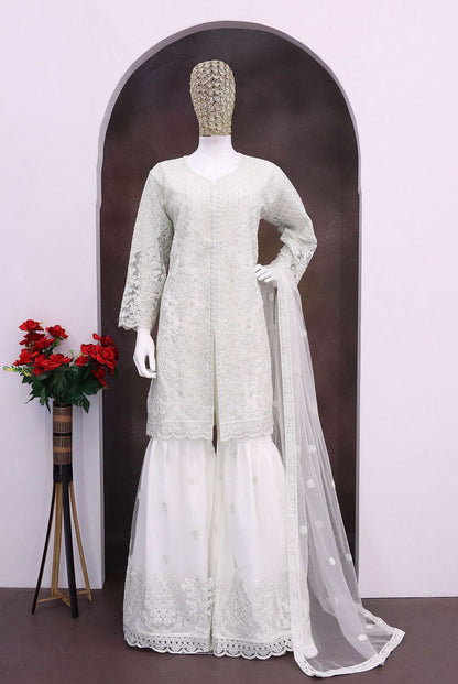 Anaita White Heavy Net Readymade Suit with Embroidery & Sequence Work