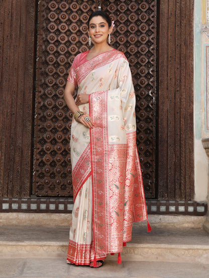 Anaita Off White Silk Woven Saree With Blouse