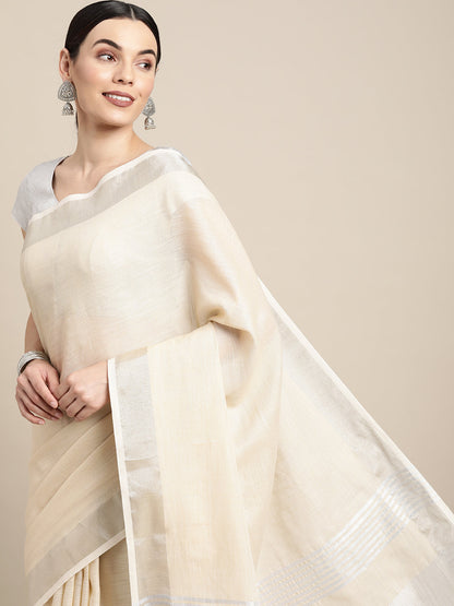 Anaita Off White Linen Saree With Blouse