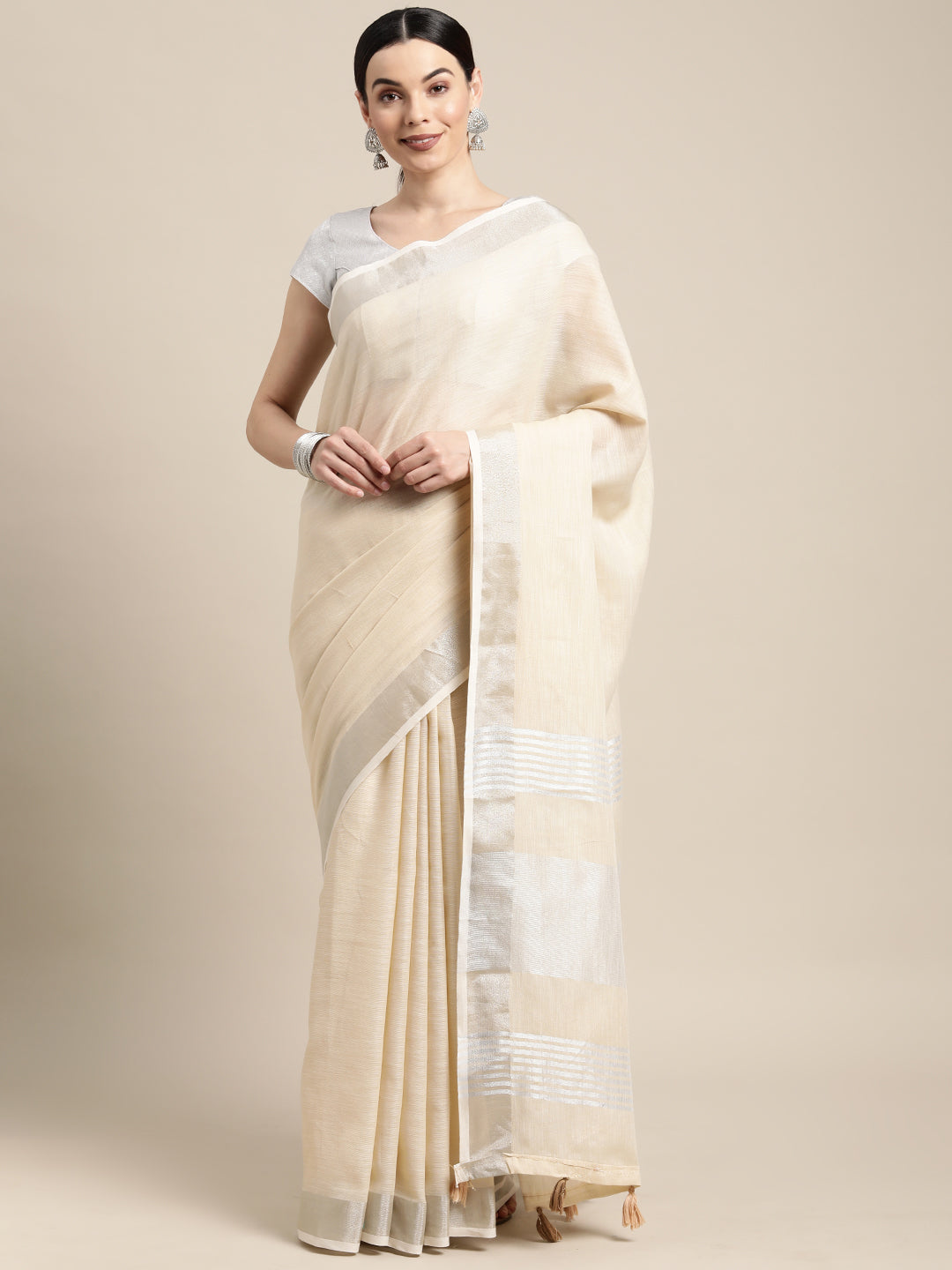 Anaita Off White Linen Saree With Blouse