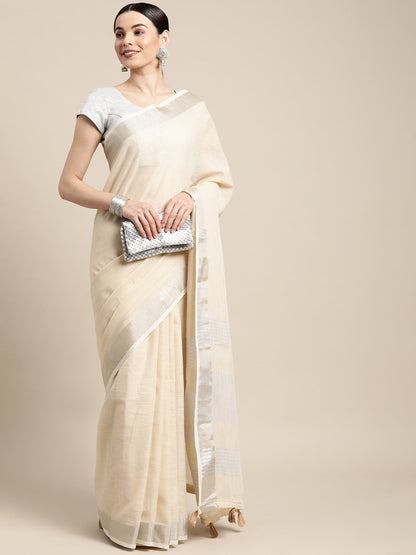 Anaita Off White Linen Saree With Blouse