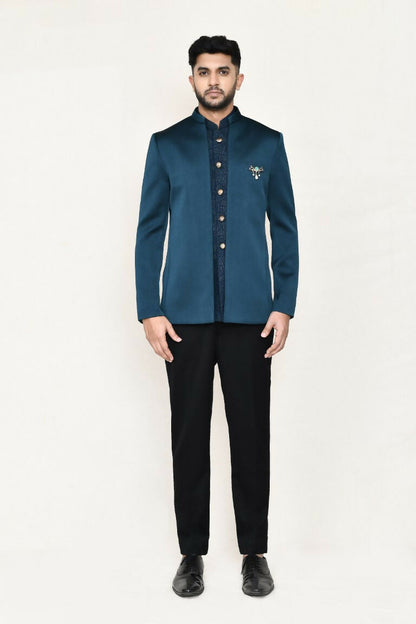 Joban Fashion Green Colored Imported Polyester Fabric Open Prince Coat, Jacket With Pant