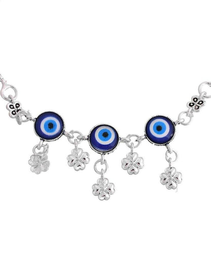 VOJ Set Of 2 Silver Plated Evil Eye Handcrafted Anklets