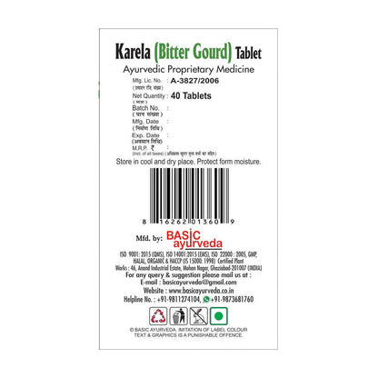 Basic Ayurveda Karela Bitter Gourd Tablet - 40 Tablets