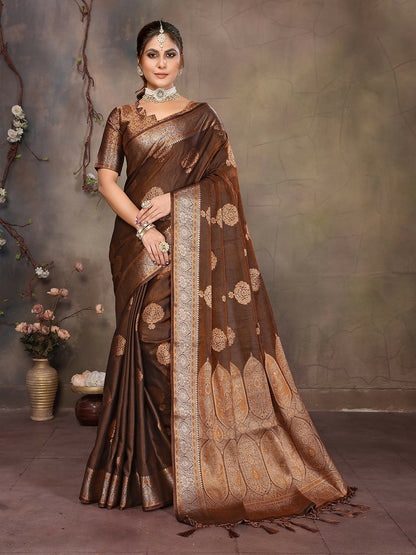 Joban Fashion Copper Woven Jacquard Banarasi Silk Sarees