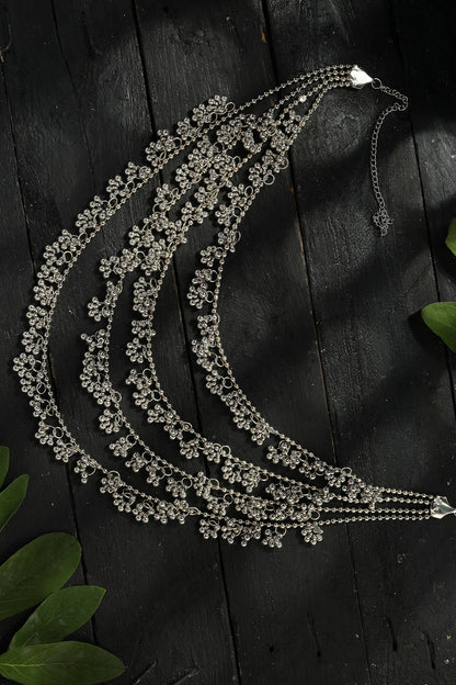 Mominos Fashion Johar Kamal Oxidised Silver-Plated Brass Finish Ghungroo Necklace with Earrings For Women