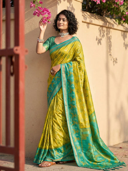 Anaita Olive Pochampally Printed Saree With Blouse