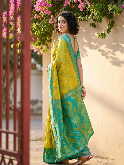 Anaita Olive Pochampally Printed Saree With Blouse