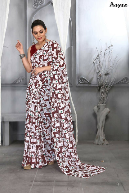 Aayaa Designer Printed Georgette Saree - Multi Color