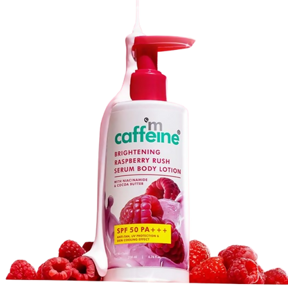 mCaffeine Brightening Raspberry Rush Serum Body Lotion SPF 50 PA+++