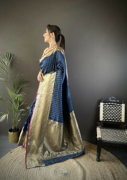 Joban Fashion Navy Blue Small Butti Banarasi Silk Sarees