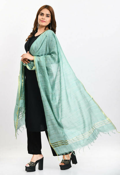 Mominos Fashion Moeza Women's Cotton Zari Box Pista Green Dupatta