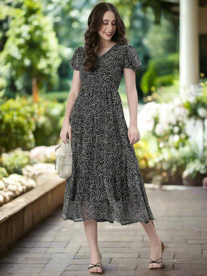 Souchii Black And White Floral Chiffon Maxi Dress For Women – Souchii