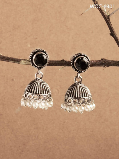 Mominos Fashion Johar Kamal Oxidised Stone Stud Jhumka