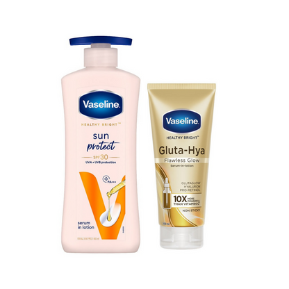 Vaseline Sun Protect SPF 30 Body Lotion & Gluta-Hya Flawless Glow Serum-In-Lotion Combo
