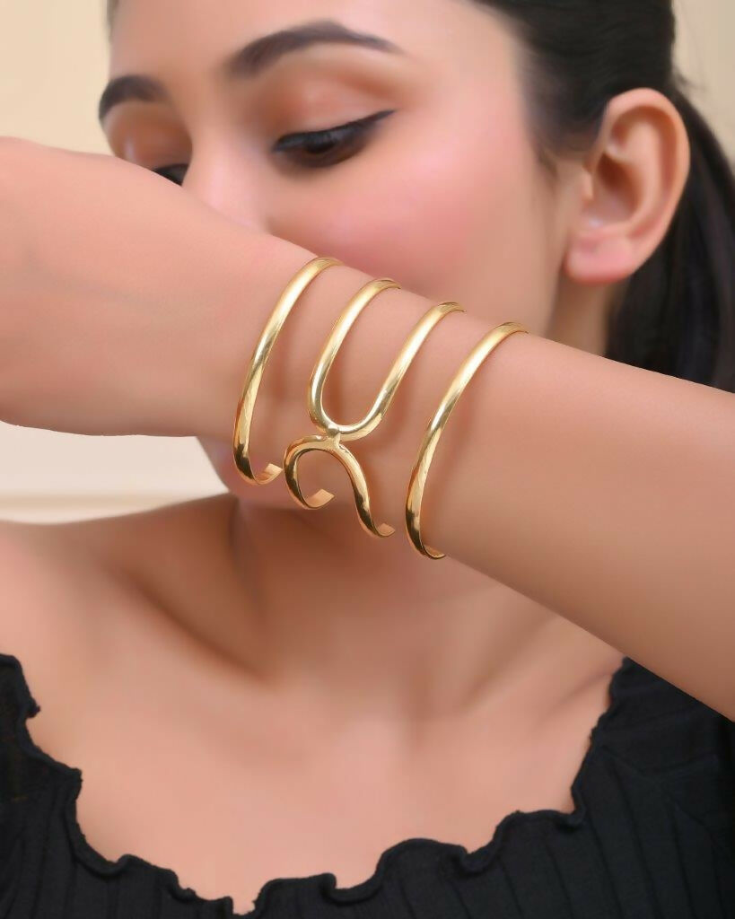 VOJ Gold-Polished multi Layer Kada Bracelet