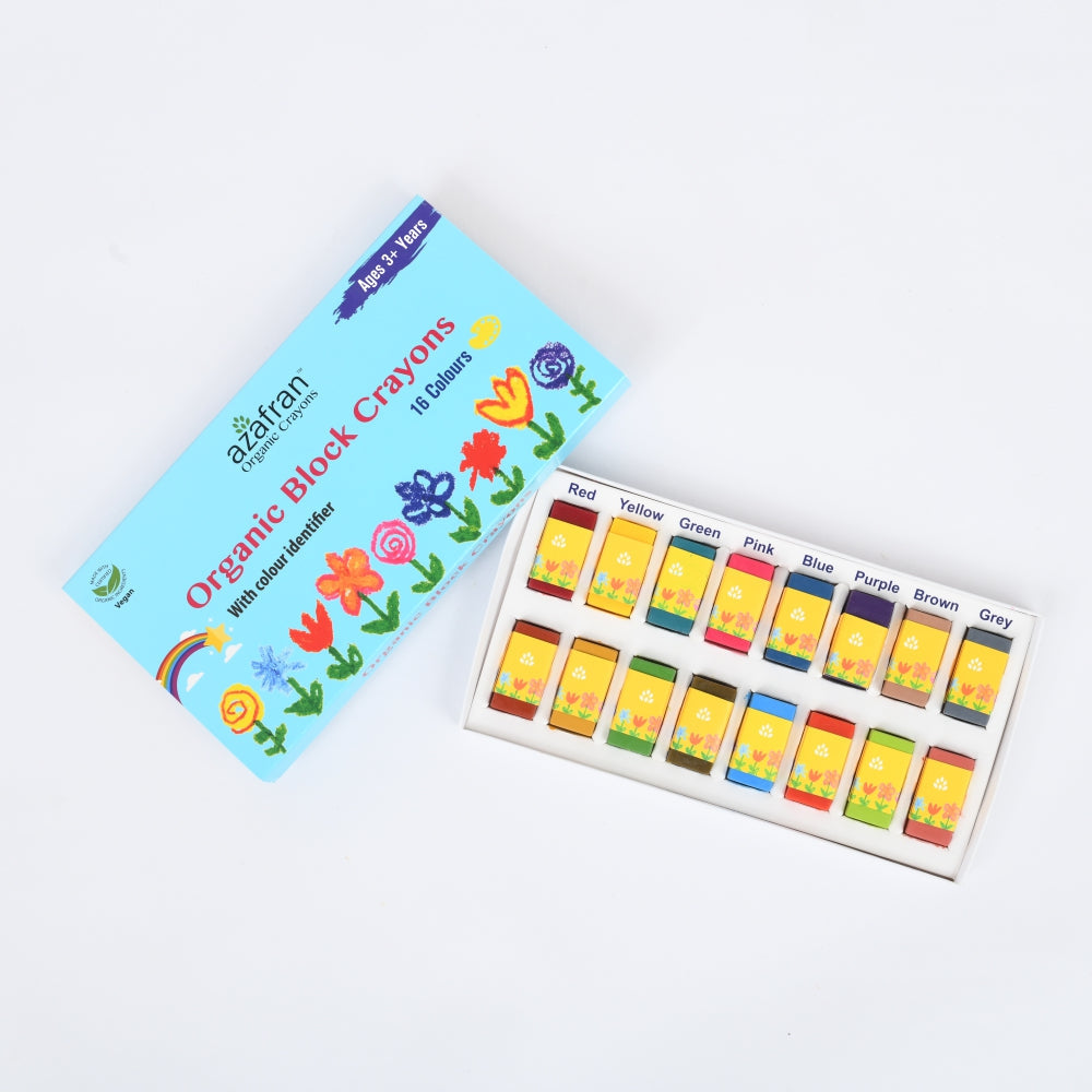 Azafran Organic Block Crayons (16 Colors) - 120 gms
