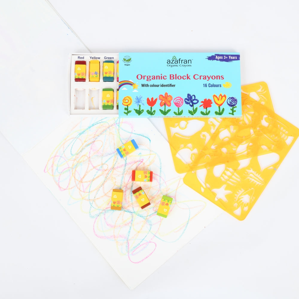 Azafran Organic Block Crayons (16 Colors) - 120 gms