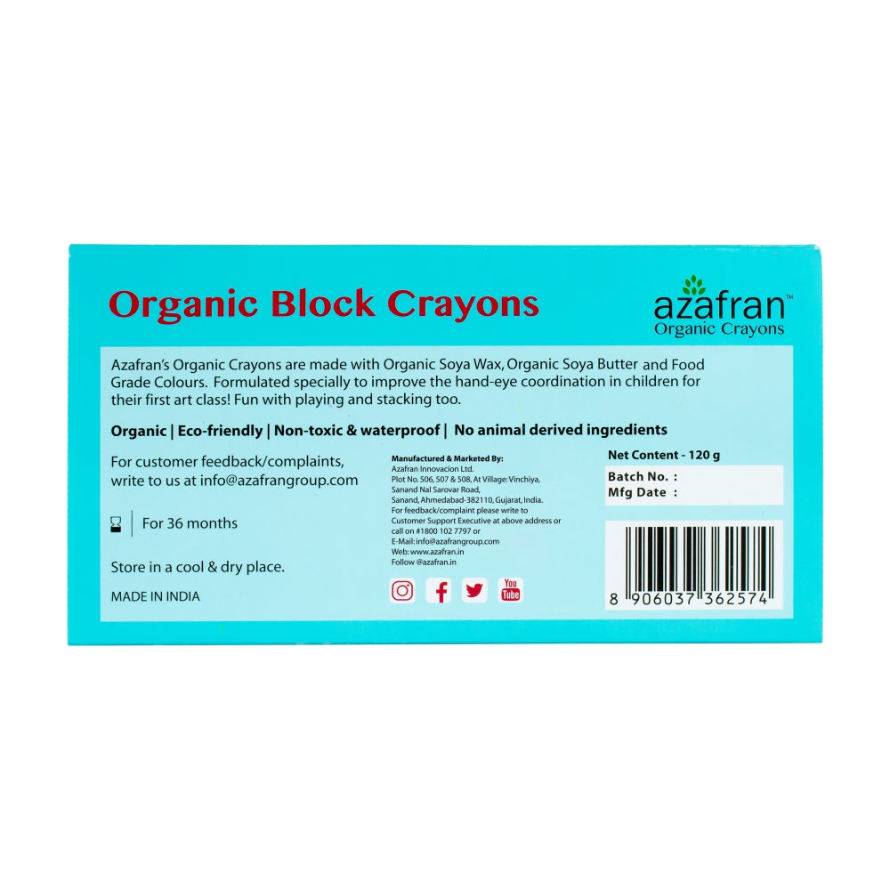Azafran Organic Block Crayons (16 Colors) - 120 gms